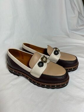 Coach Two-Tone Leather Loafers with Floral Hardware - women size 6